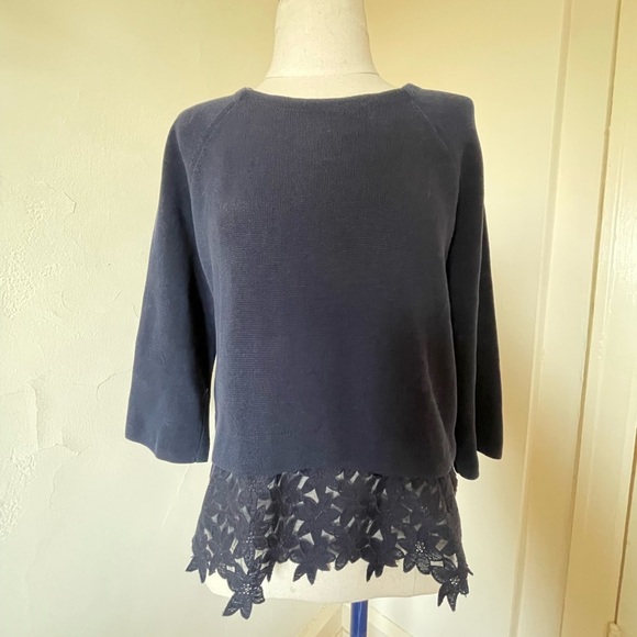 💙 J Crew size Small navy sweater 100% cotton, lace panel. Perfect condition Blue - Picture 1 of 8